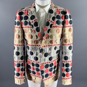 WALTER VAN BEIRENDONCK Size 40 Cream Dots Polyester Blend Sport Coat